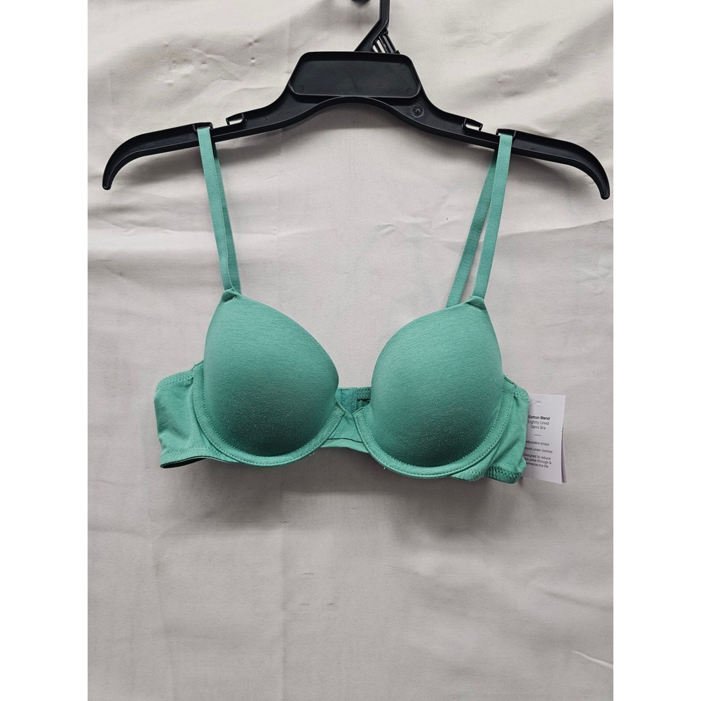 Auden Womens Lightly Lined Demi Bra Green Cotton Blend Casual Size 34A
